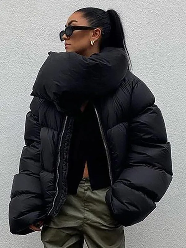 2024 Stand Collar Black Puffer Jacket Winter Coat