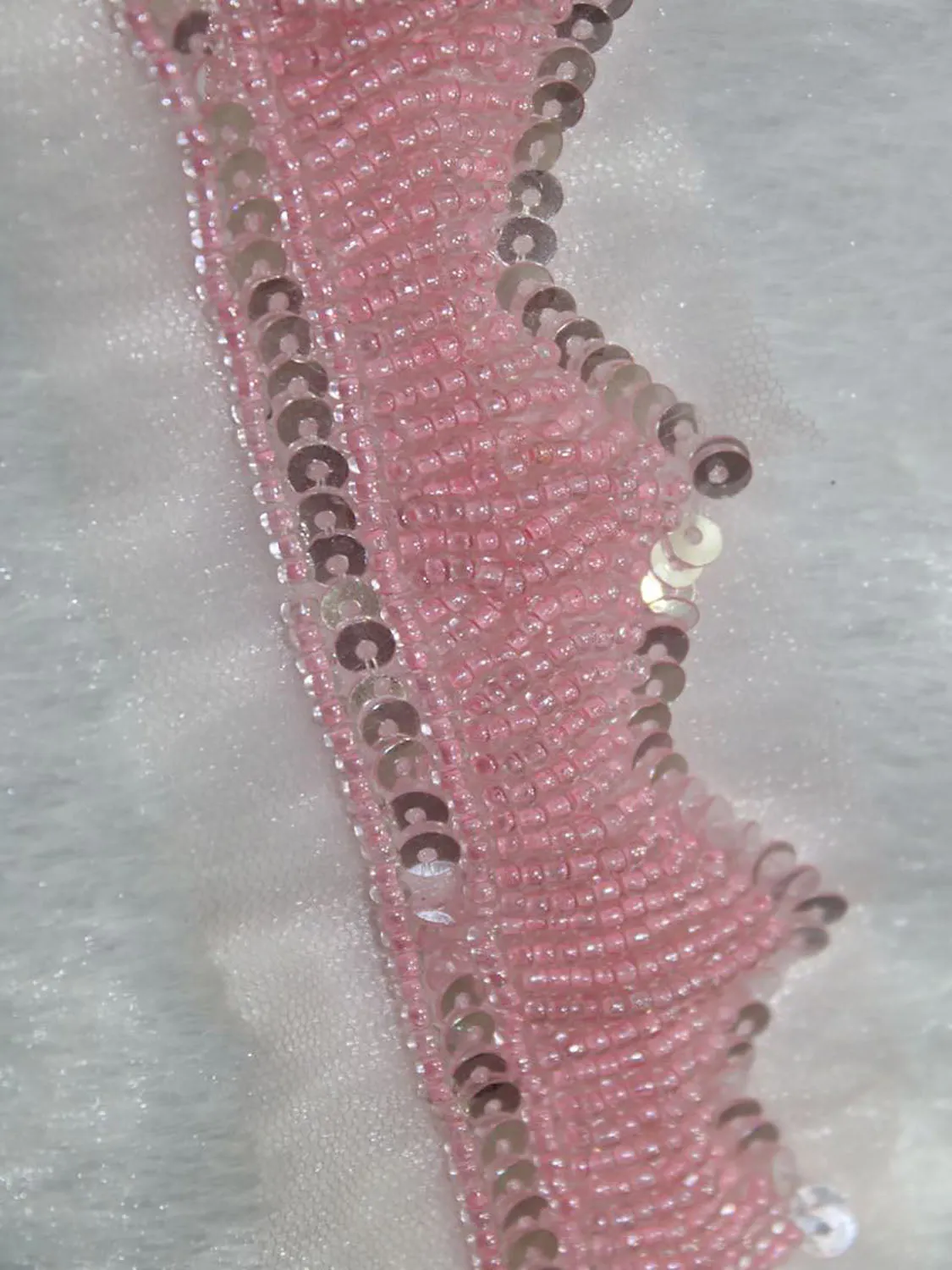 9 Meter Pink Lace with Intricate Handmade Embellishments Roll