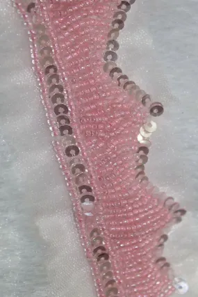 9 Meter Pink Lace with Intricate Handmade Embellishments Roll