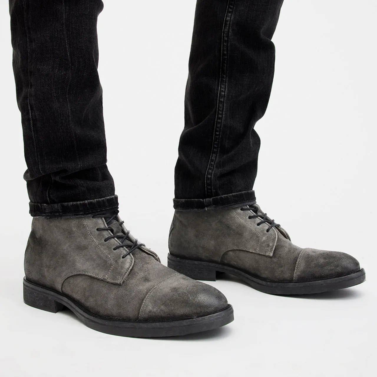 ALLSAINTS Grey Drago Lace-Up Suede Boots