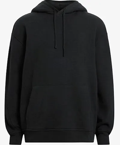 Allsaints Mens Jet Black Haven Logo-Embroidered Relaxed-Fit Organic-Cotton Hoody