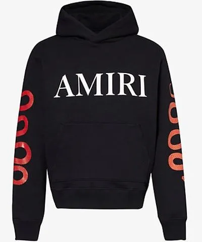 Amiri Mens Black Snake Kangaroo-Pocket Relaxed-Fit Cotton-Jersey Hoody