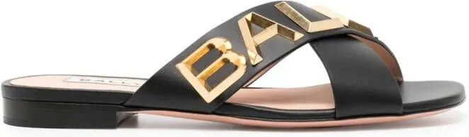 Bally logo-plaque crossover sandals in Black