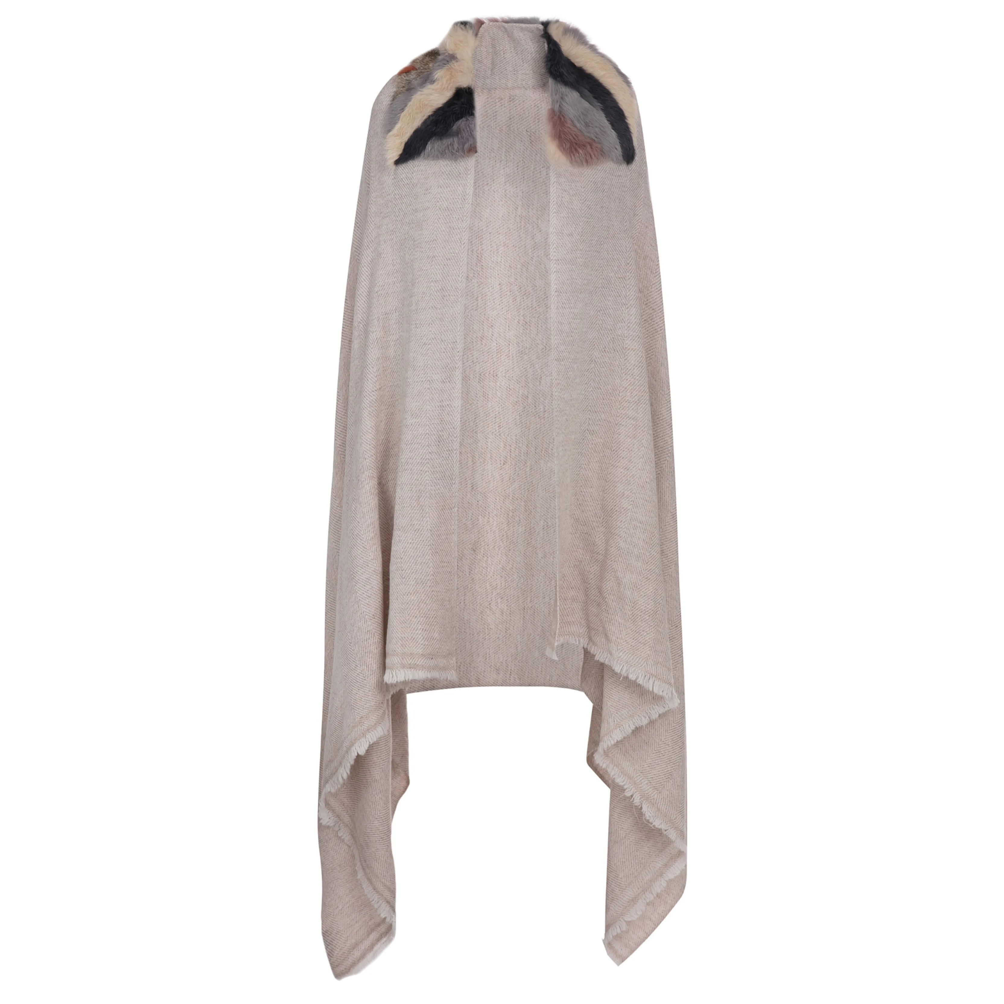 Beige Wool Scarf with Rex Rabbit Trim