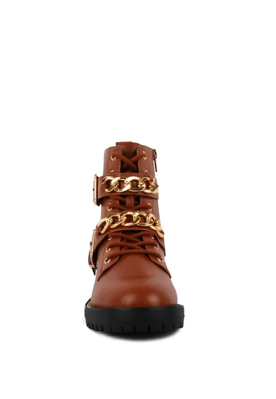 Billy Chain Detail Biker Boot - Black and Brown