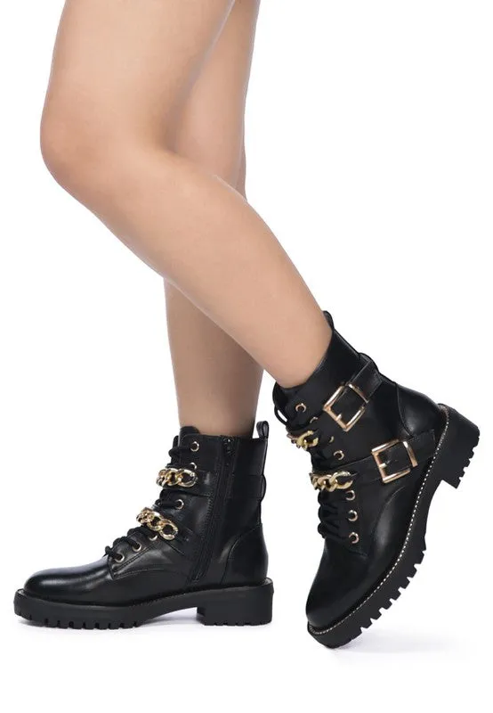 Billy Chain Detail Biker Boot - Black and Brown