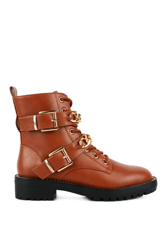 Billy Chain Detail Biker Boot - Black and Brown