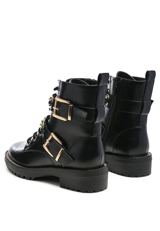 Billy Chain Detail Biker Boot - Black and Brown