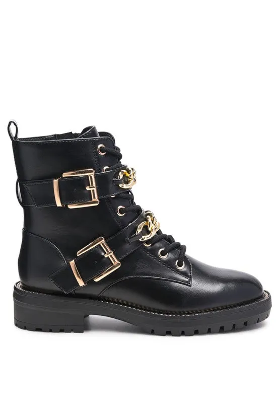 Billy Chain Detail Biker Boot - Black and Brown