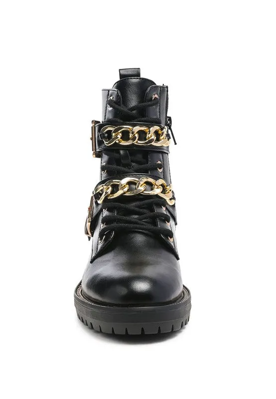 Billy Chain Detail Biker Boot - Black and Brown