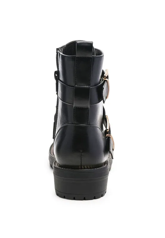 Billy Chain Detail Biker Boot - Black and Brown