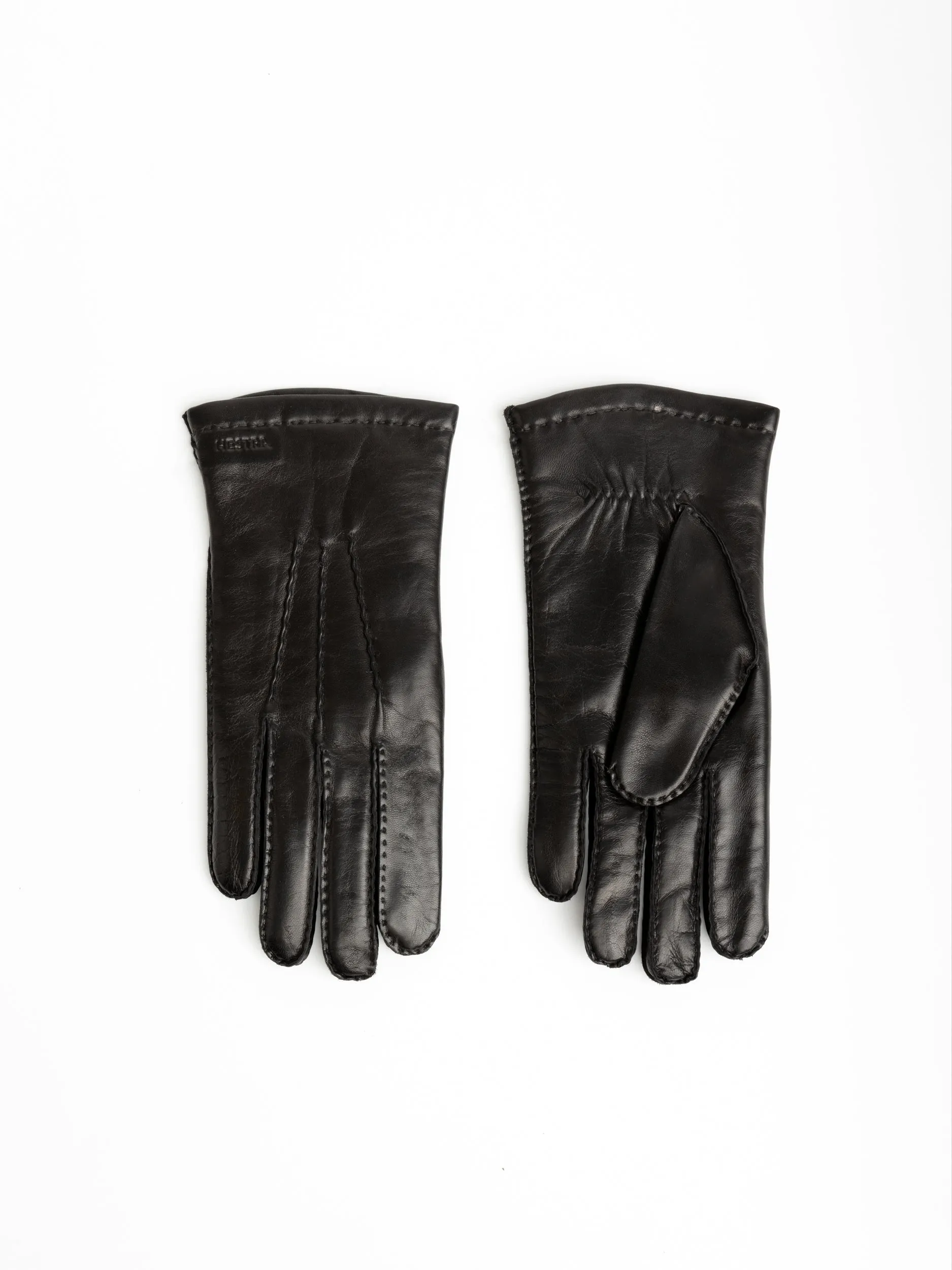 Black Leather Hestra Edward Gloves