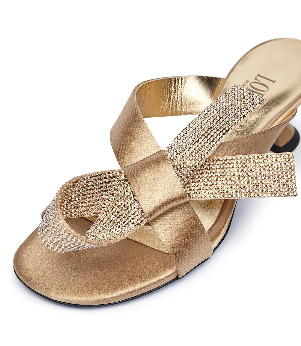 Bronze satin sandals with rhinestones