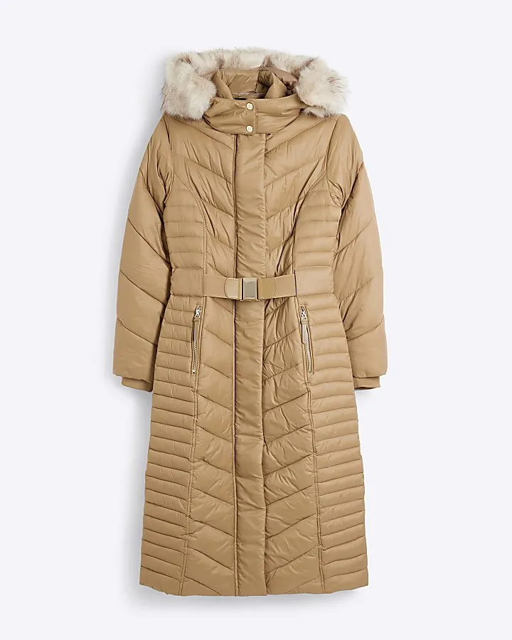 Brown Quilted Long Coat