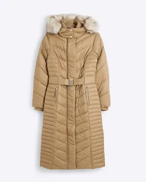 Brown Quilted Long Coat