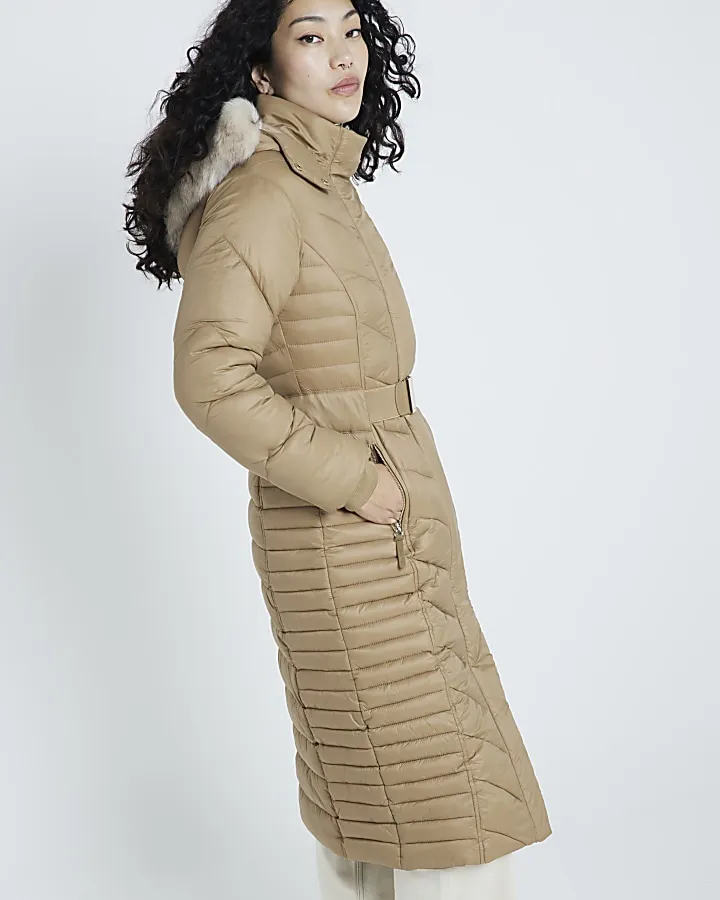 Brown Quilted Long Coat