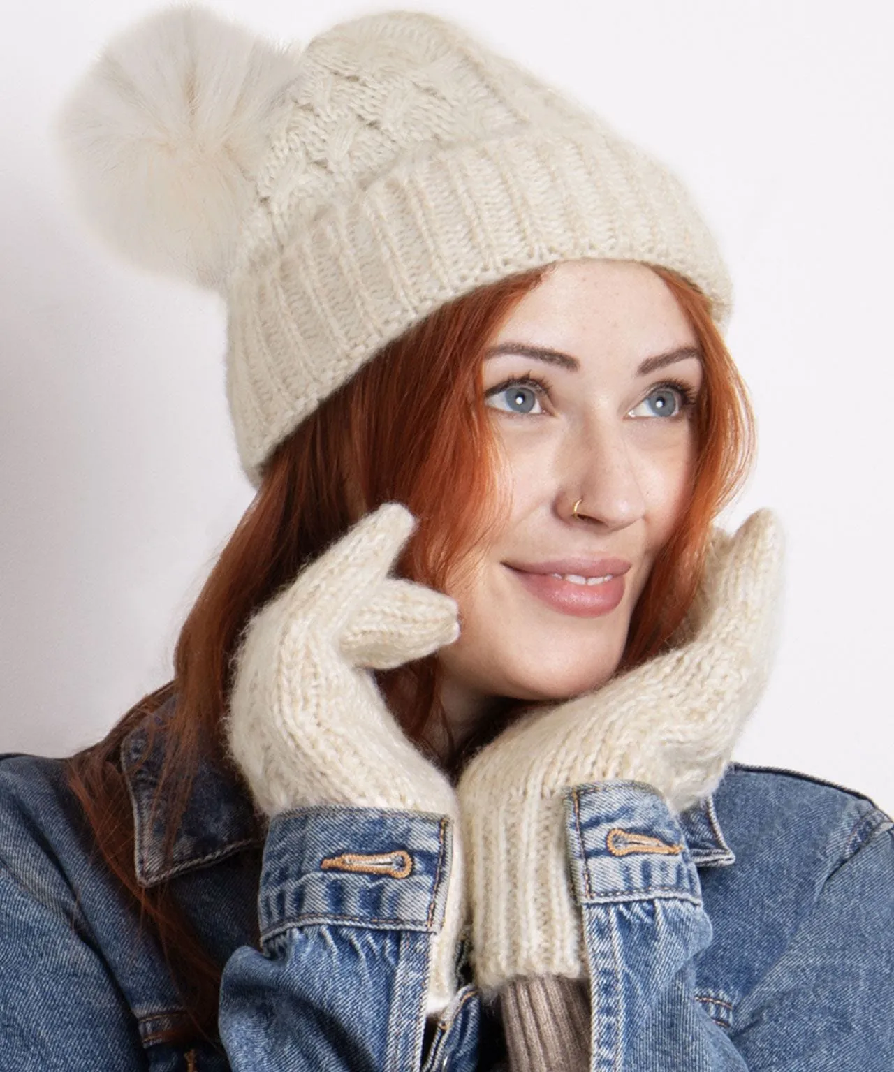 Cable Knit Hat and Glove Set for Women