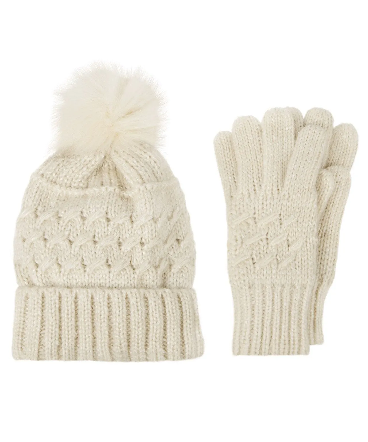 Cable Knit Hat and Glove Set for Women