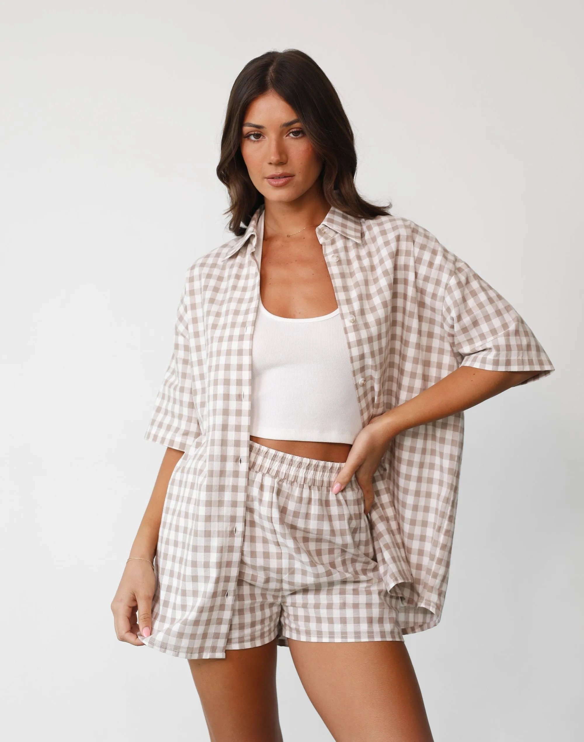 CamilaShortsBeigeGingham