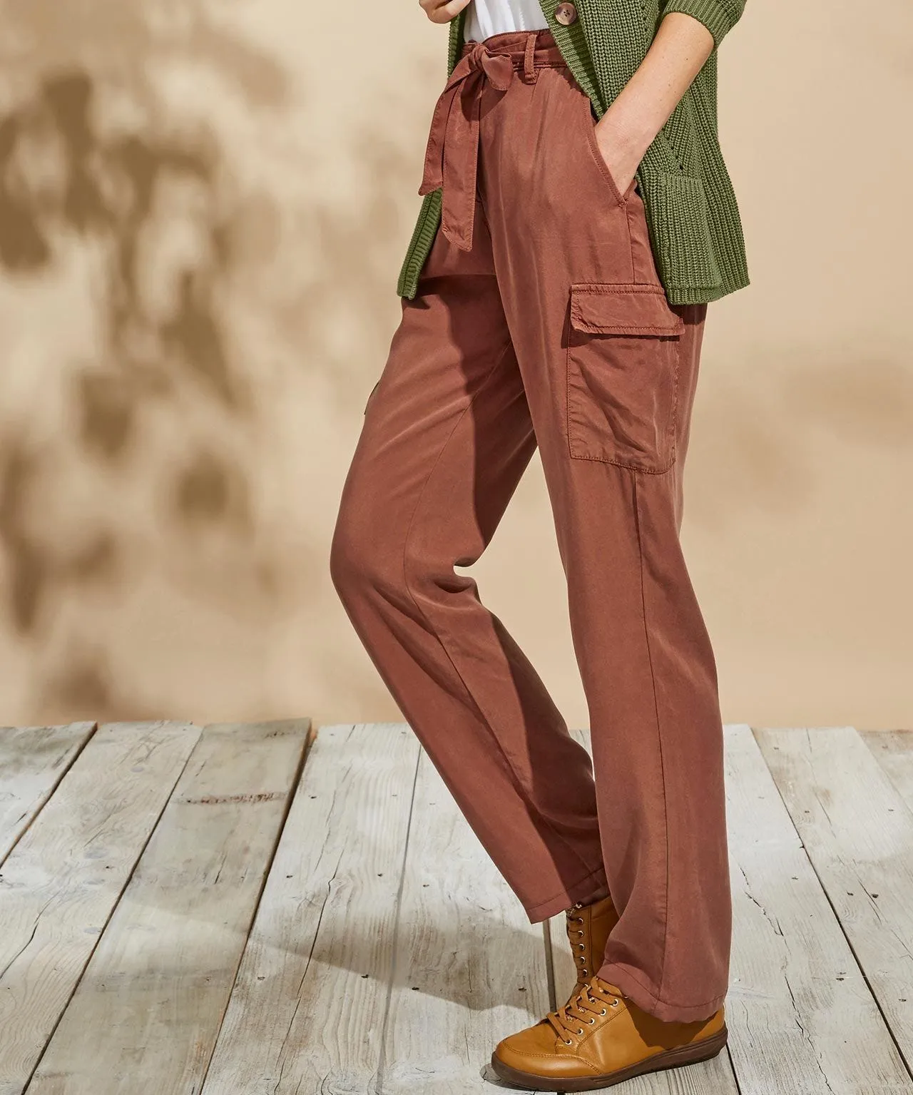 Cargo Trousers with Tie Waist