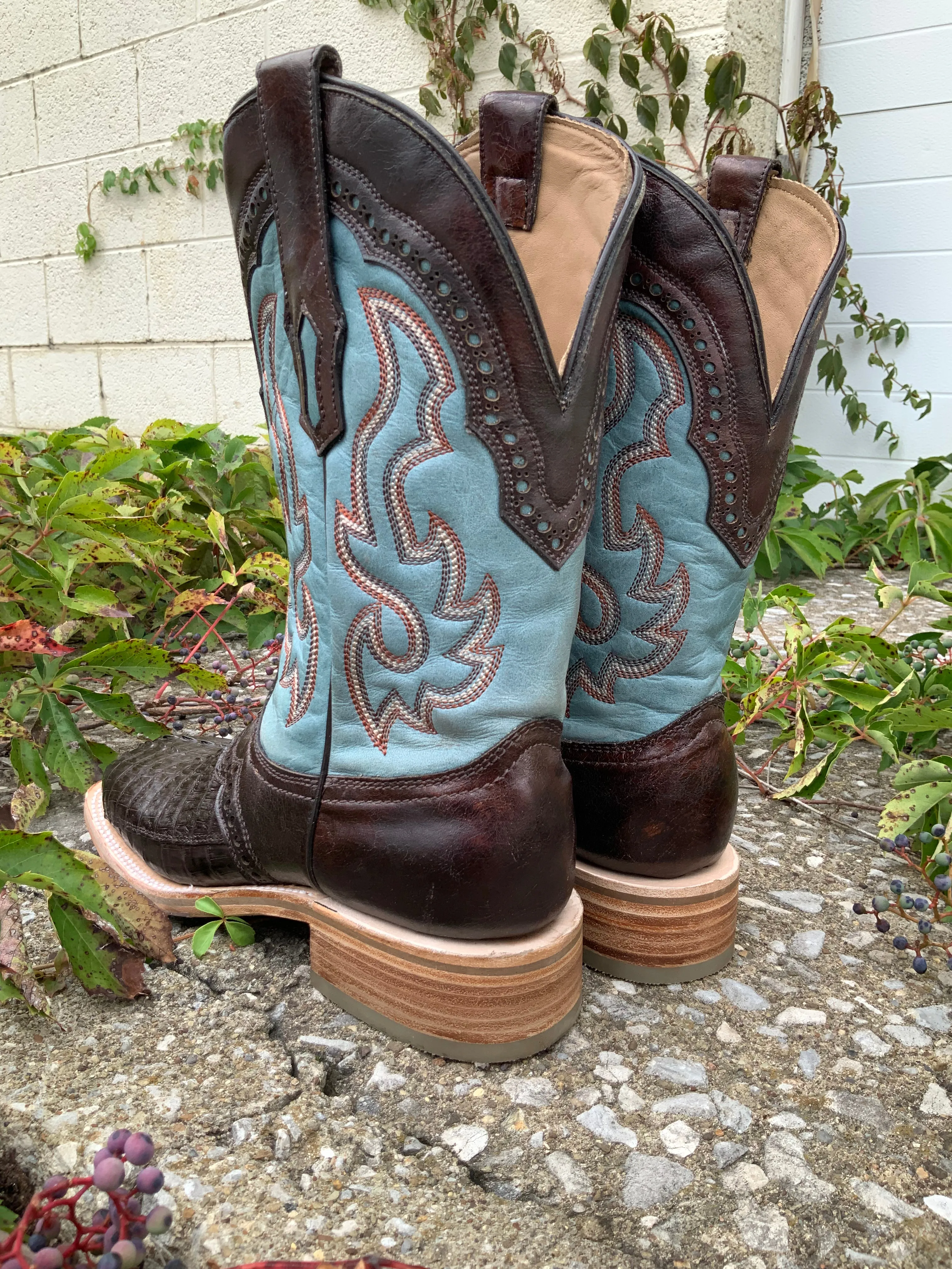 Corral Men's Brown Caiman Overlay Wide Square Toe Cowboy Boots A4286 - Corral Men's Brown Caiman Leather Wide Square Toe Western