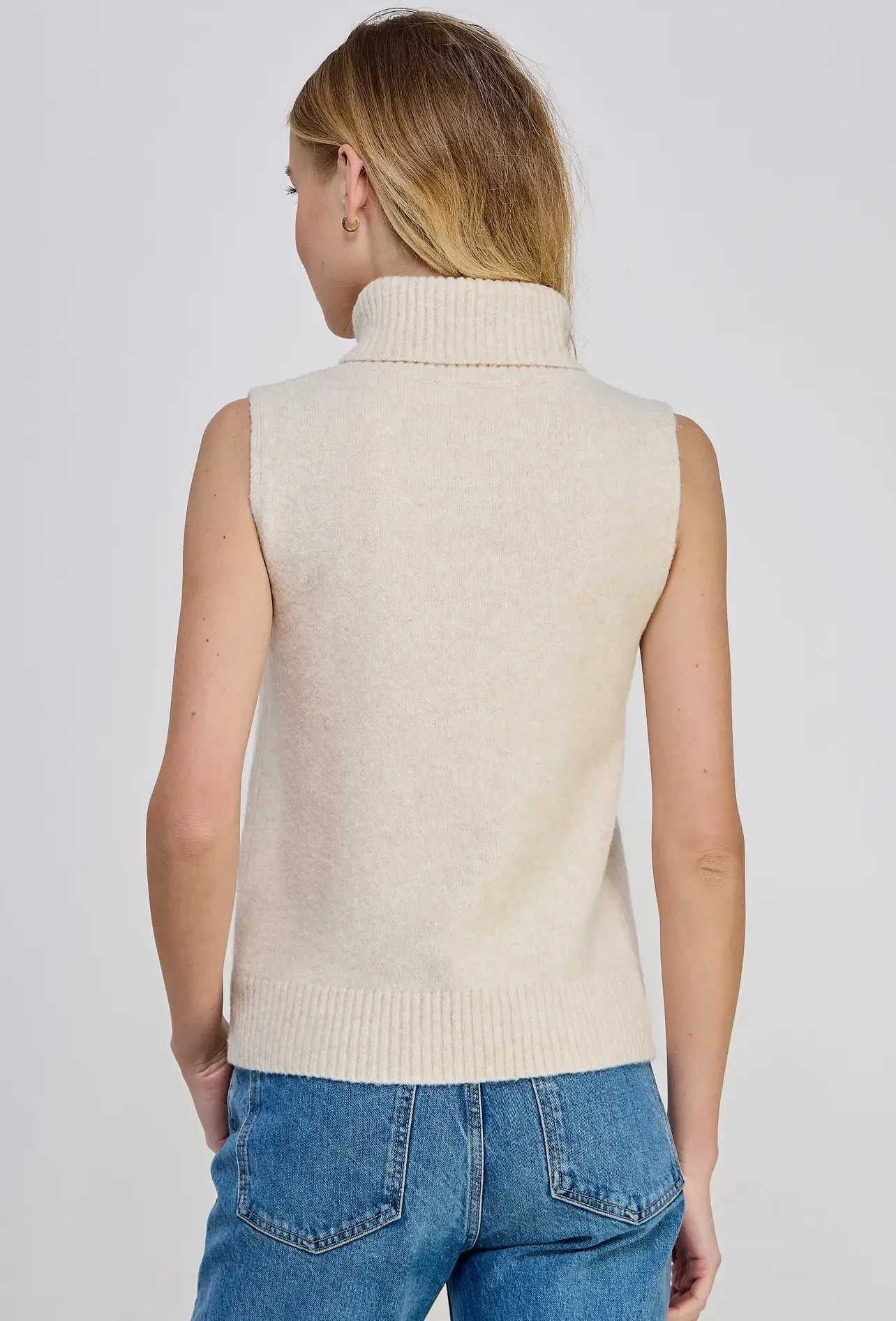 Cream Turtleneck Sleeveless Sweater