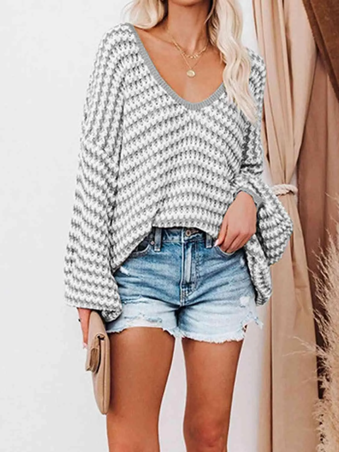 Danielle V-Neck Striped Drop Shoulder Sweater