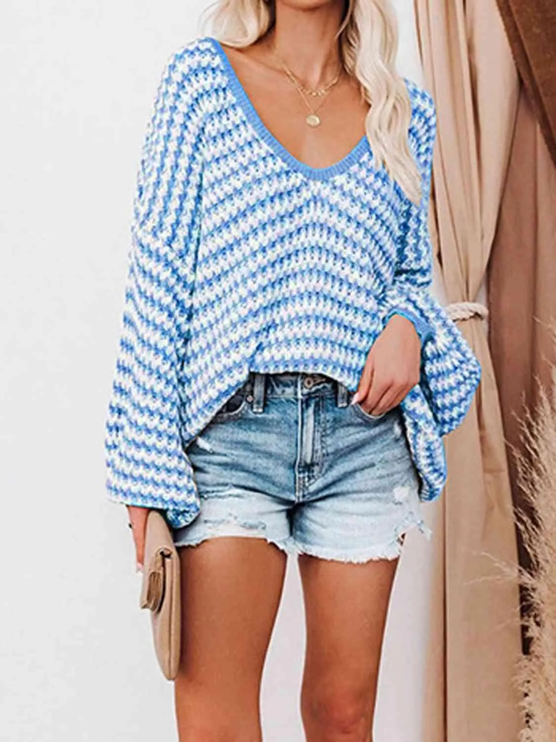 Danielle V-Neck Striped Drop Shoulder Sweater