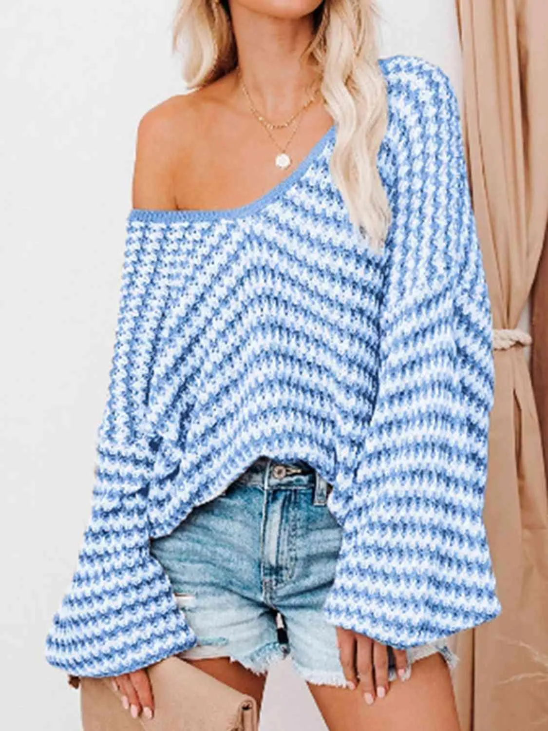 Danielle V-Neck Striped Drop Shoulder Sweater