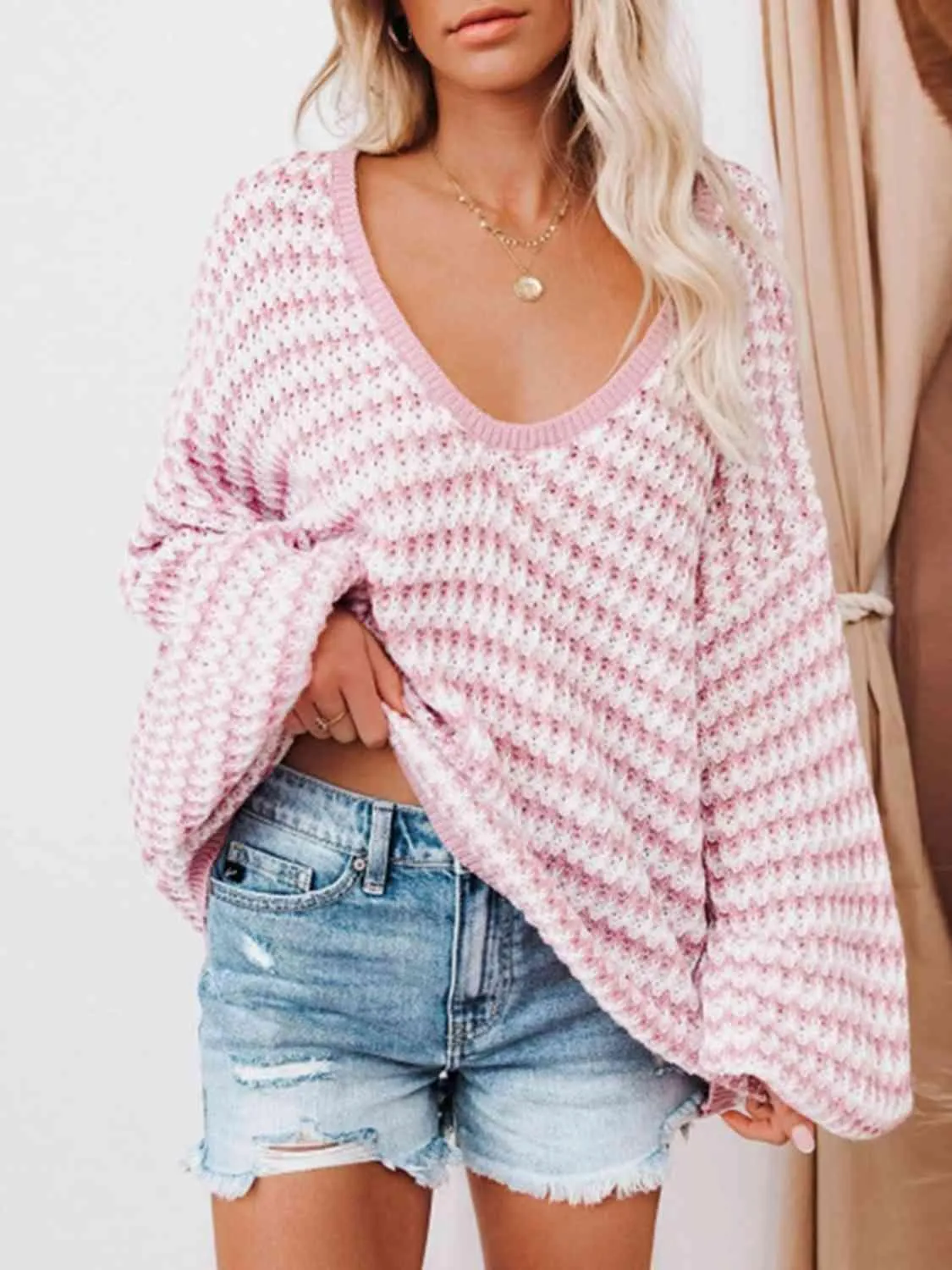 Danielle V-Neck Striped Drop Shoulder Sweater