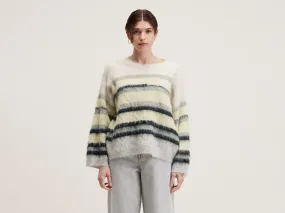 Dinie Knit Pullover with Mixed Patterns in White and Gray