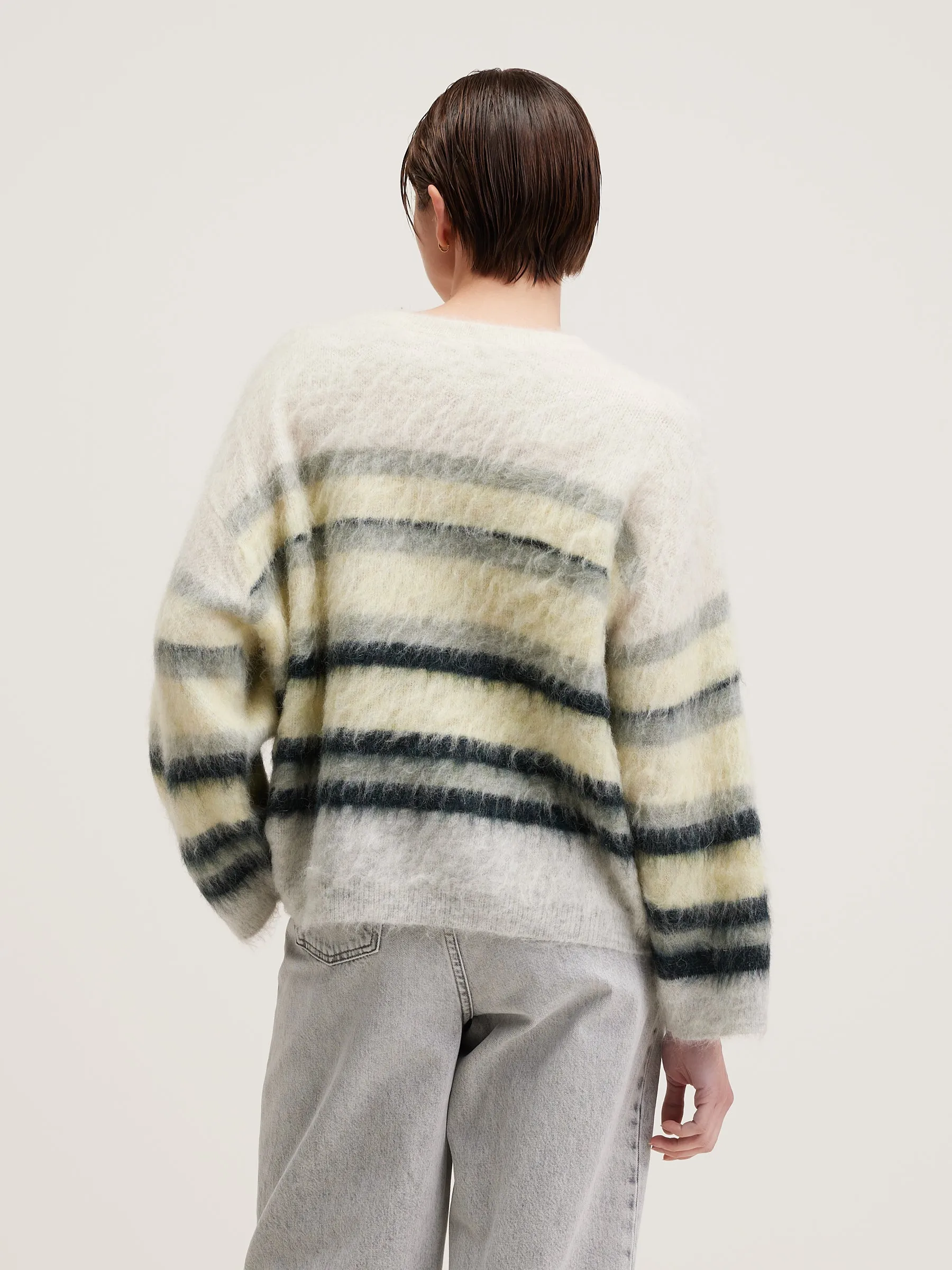 Dinie Knit Pullover with Mixed Patterns in White and Gray