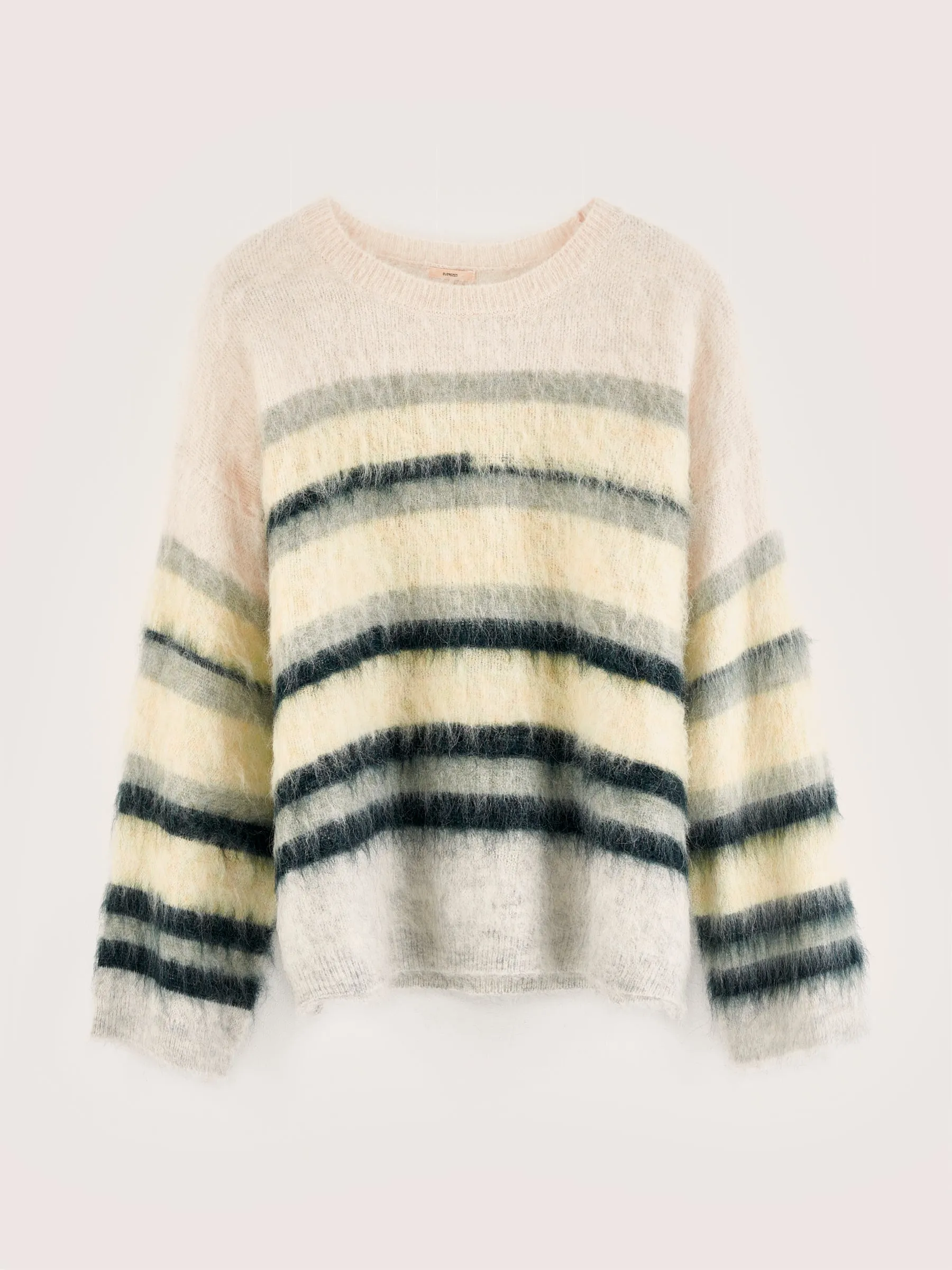 Dinie Knit Pullover with Mixed Patterns in White and Gray