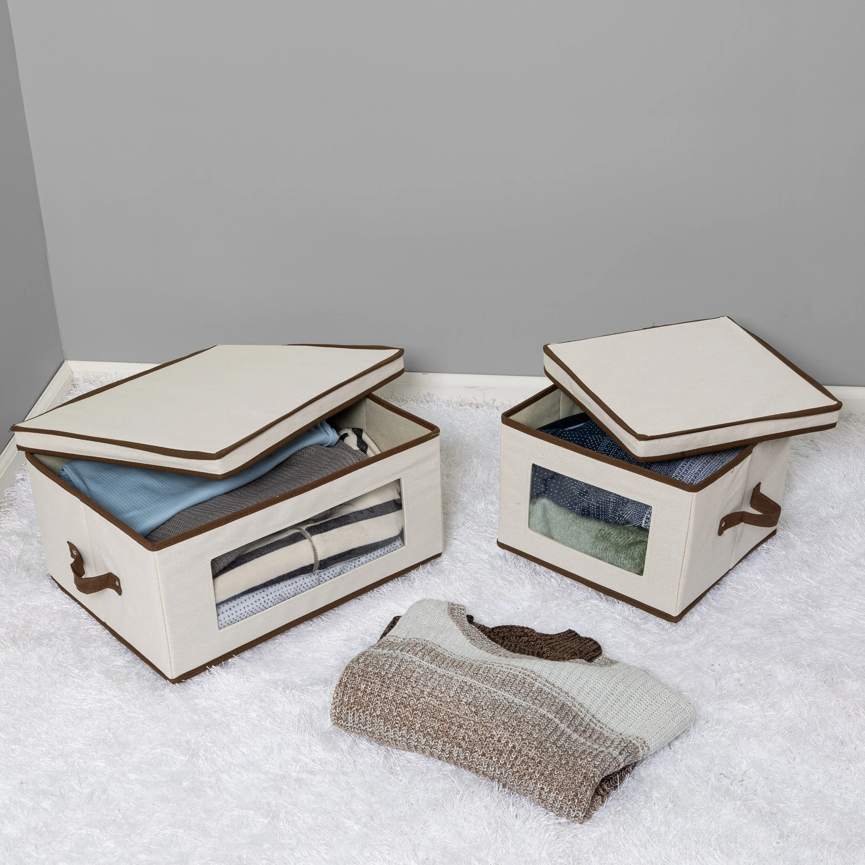 Fabric Storage Box Set with Lid, Window, and Dividers