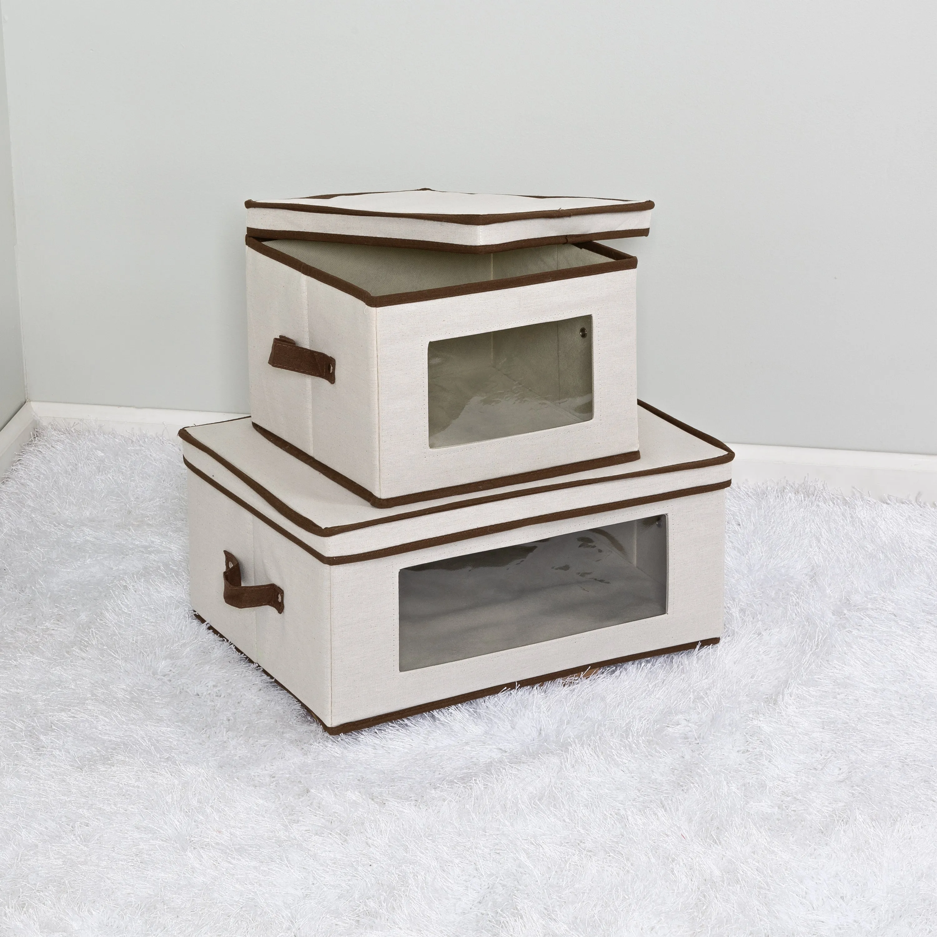 Fabric Storage Box Set with Lid, Window, and Dividers