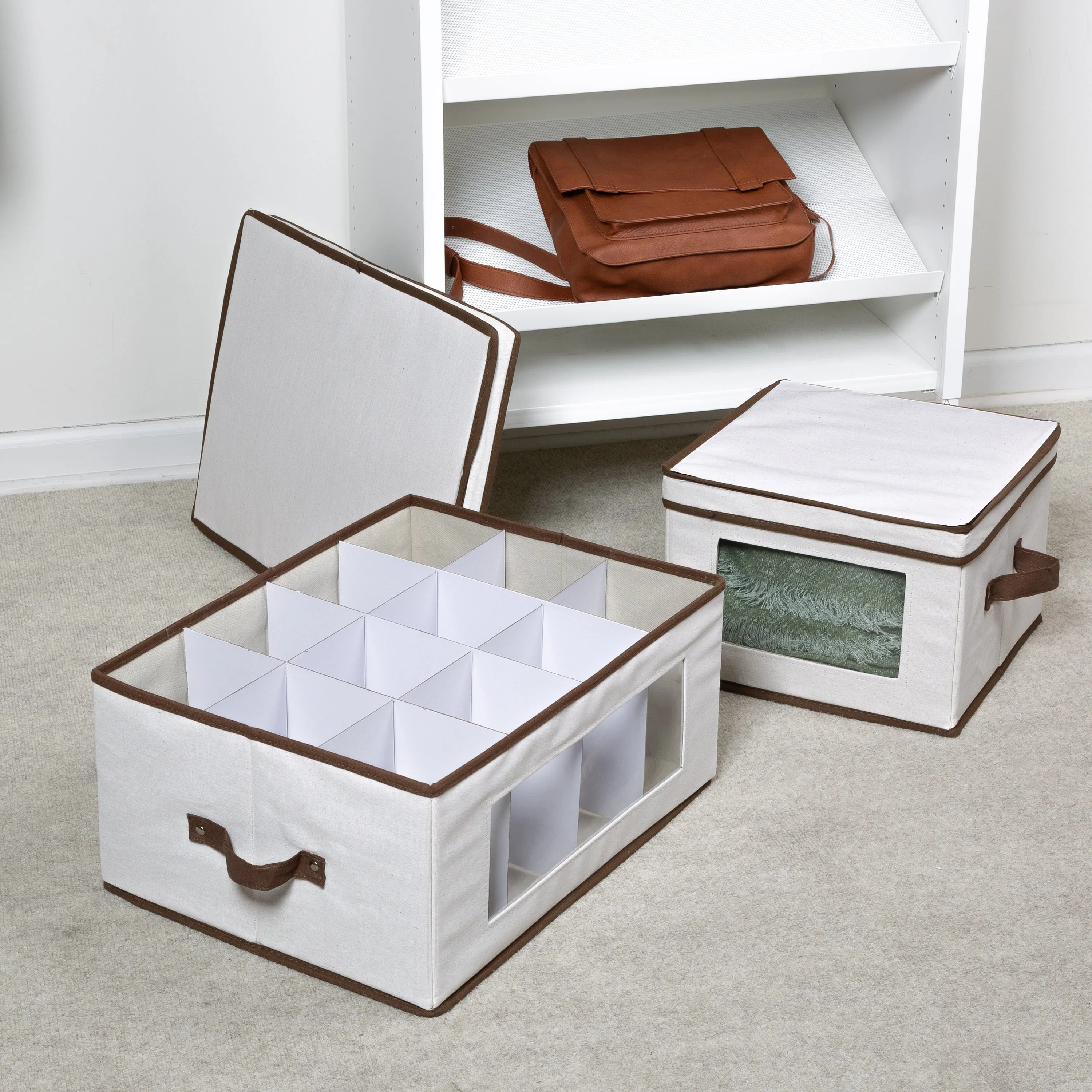 Fabric Storage Box Set with Lid, Window, and Dividers