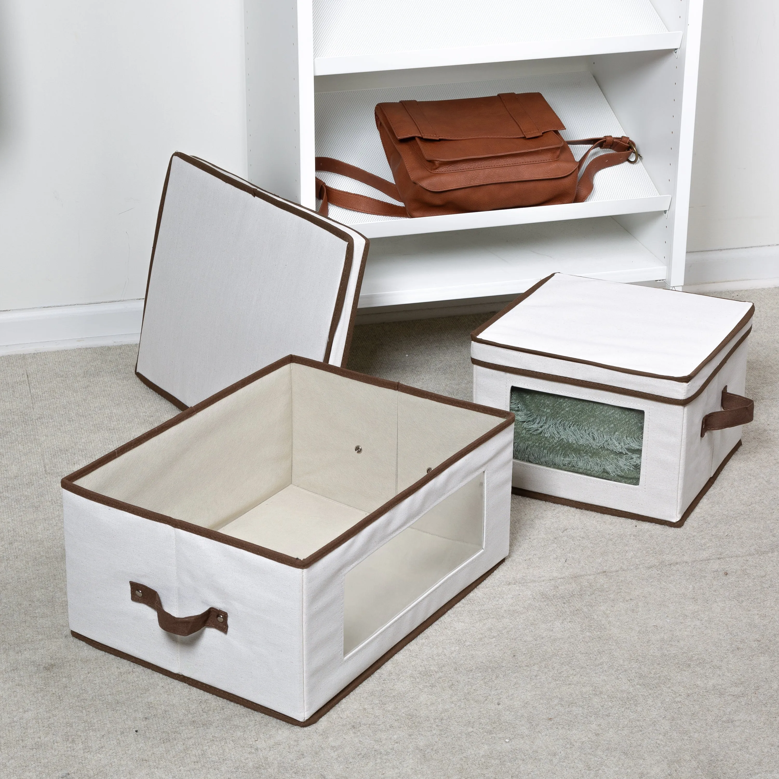 Fabric Storage Box Set with Lid, Window, and Dividers