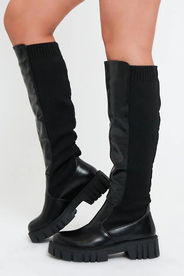 Faux Leather Knee High Boots - Azel