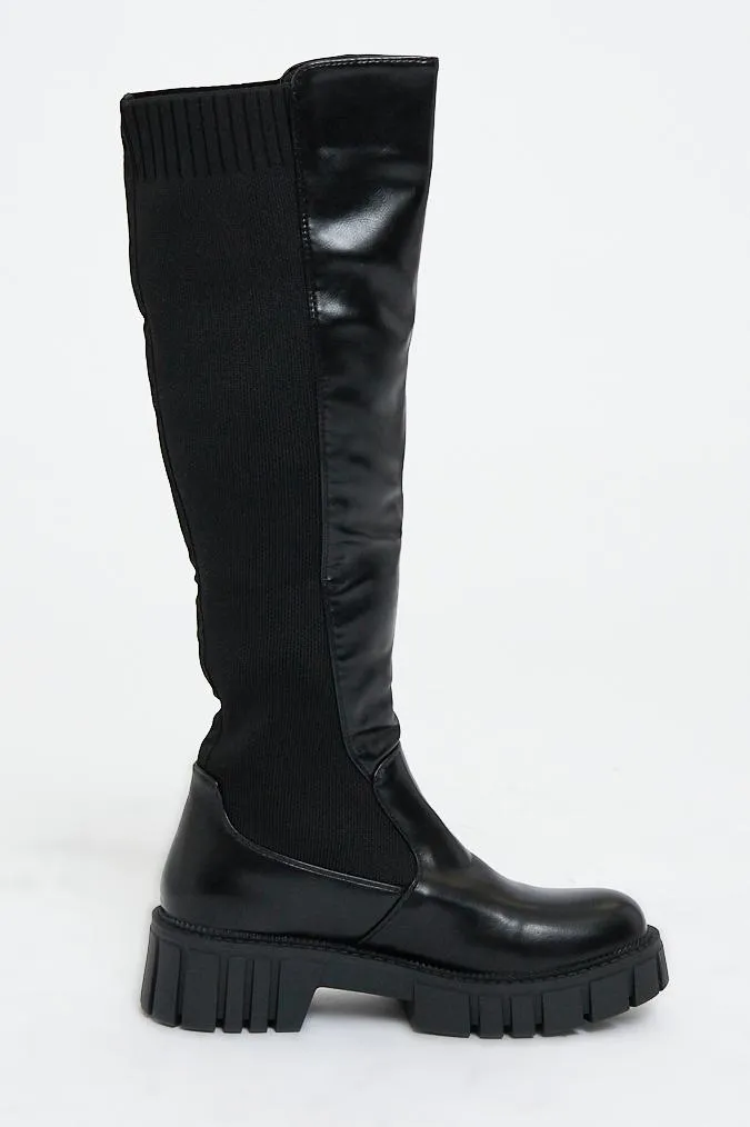 Faux Leather Knee High Boots - Azel