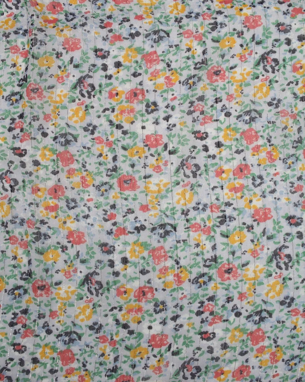 Floral Print Polyester Chiffon Fabric - White and Multicolor