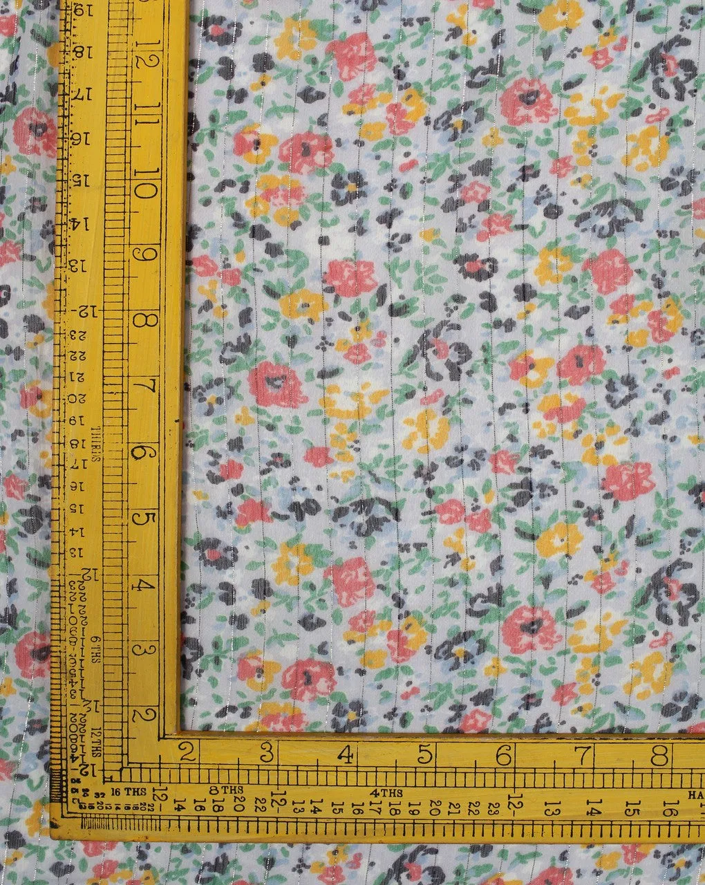 Floral Print Polyester Chiffon Fabric - White and Multicolor