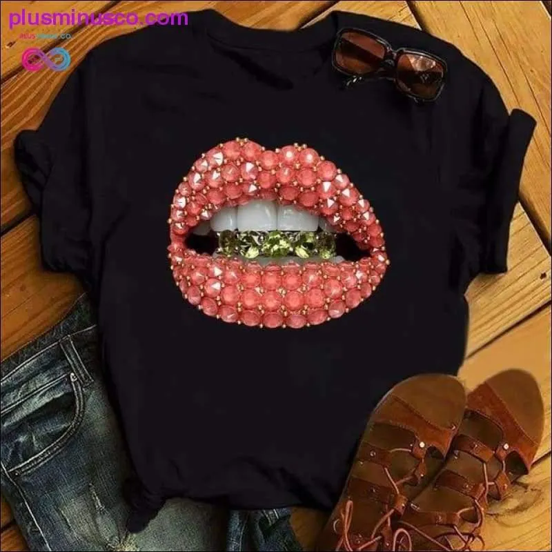 Funny Cartoon Printed Women's Black T-shirt for Summer