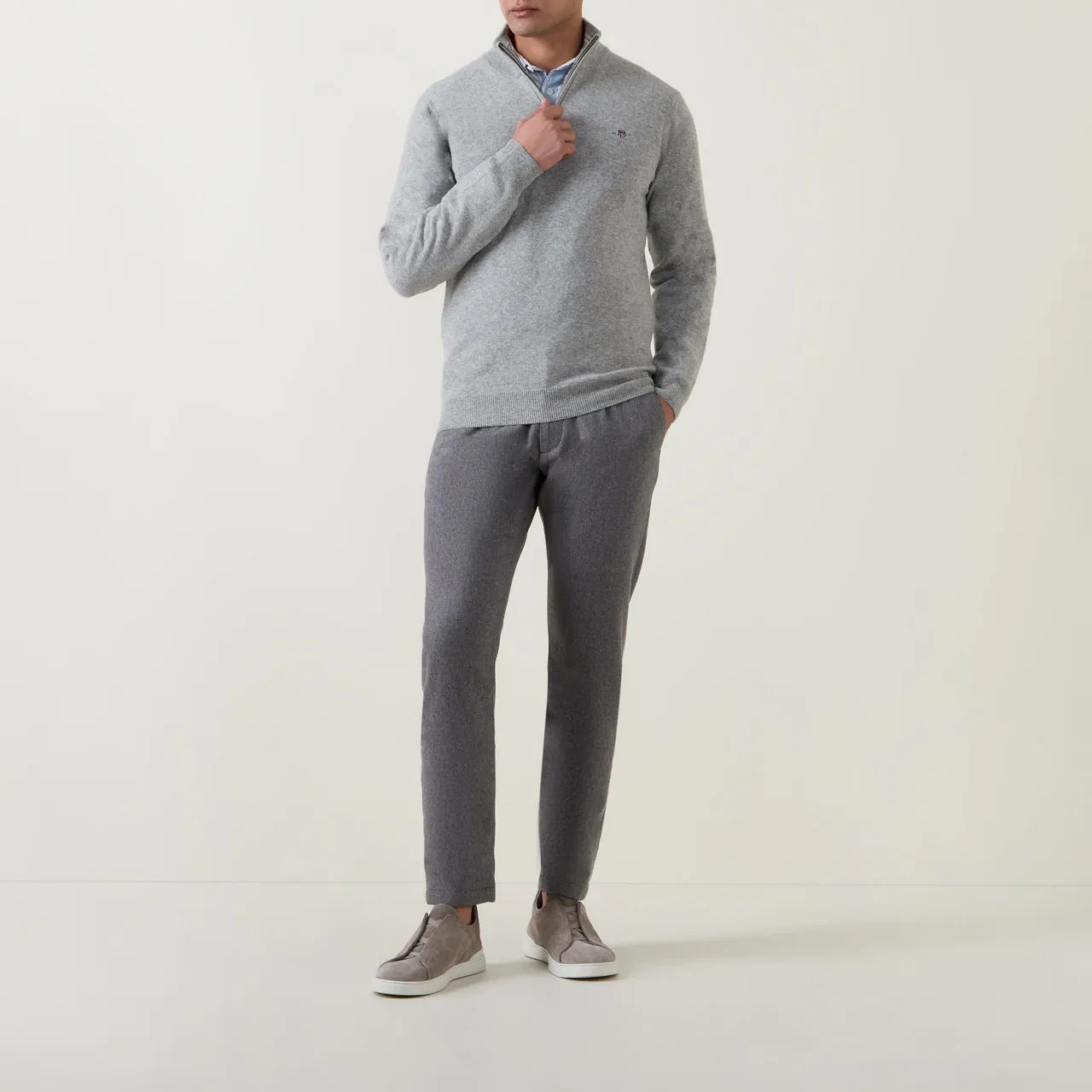 GANT Grey Superfine Half-Zip Sweater