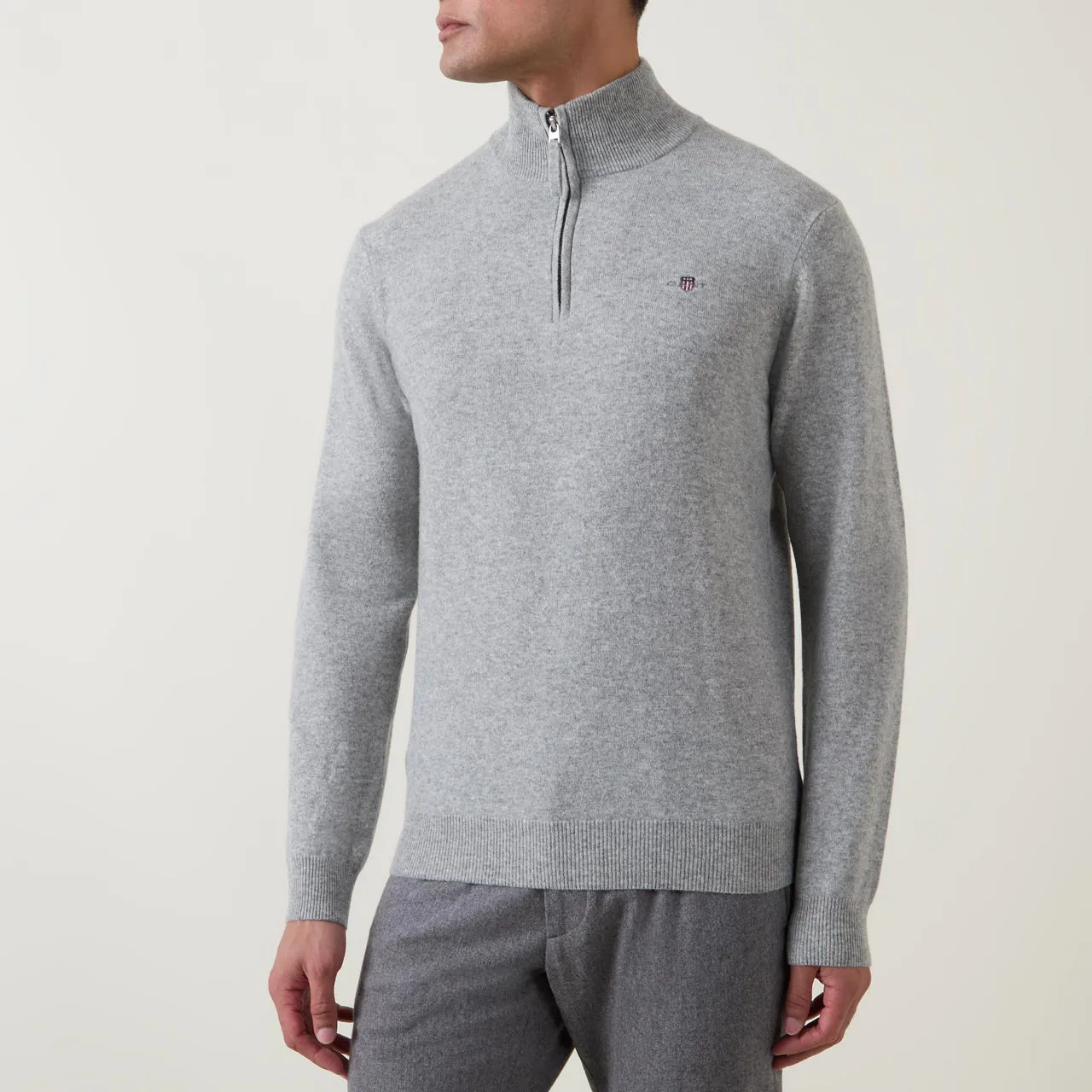 GANT Grey Superfine Half-Zip Sweater