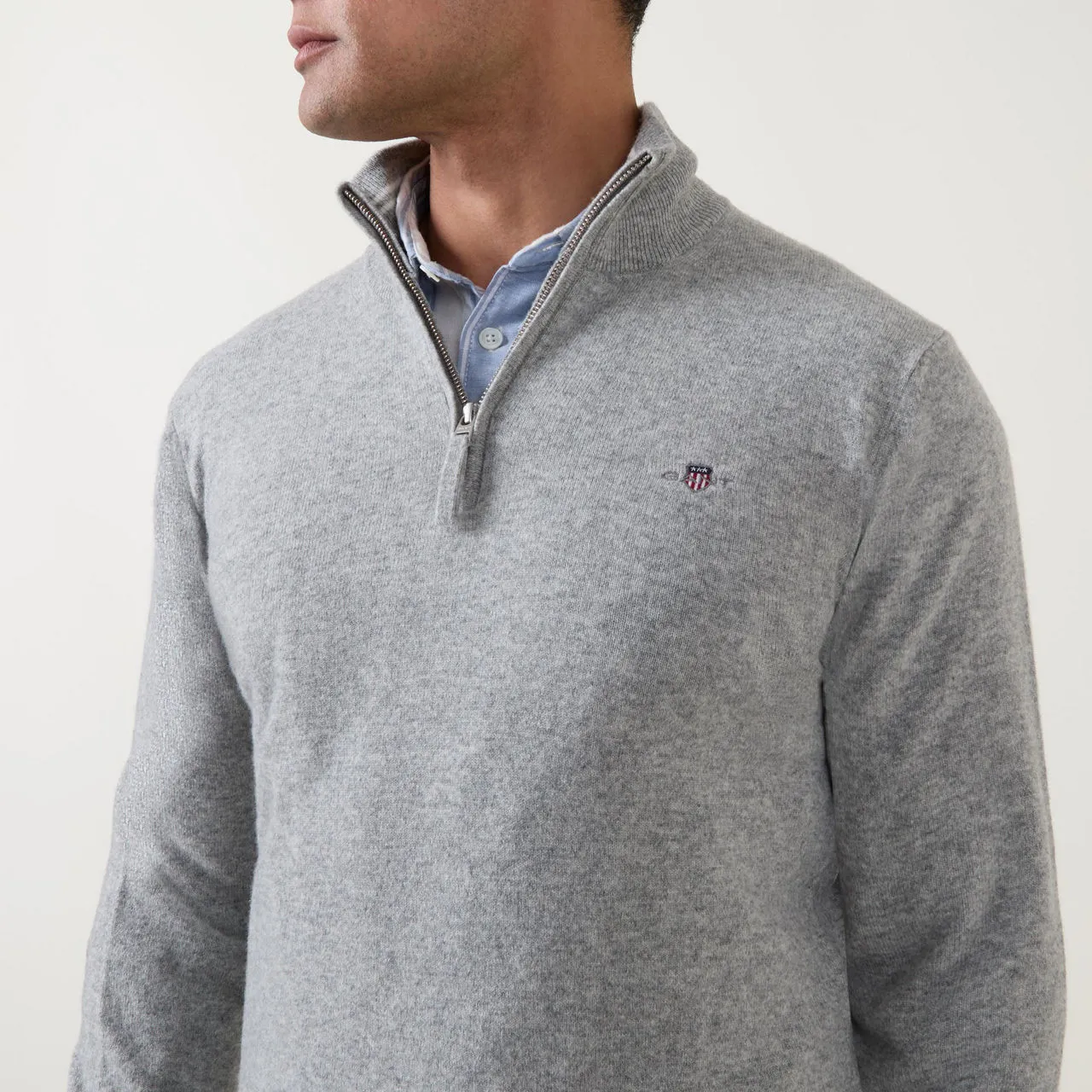 GANT Grey Superfine Half-Zip Sweater