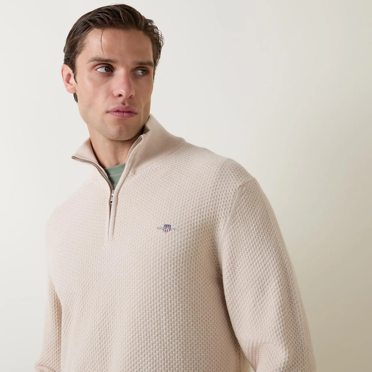 GANT Sustainable Cream Half-Zip Sweater