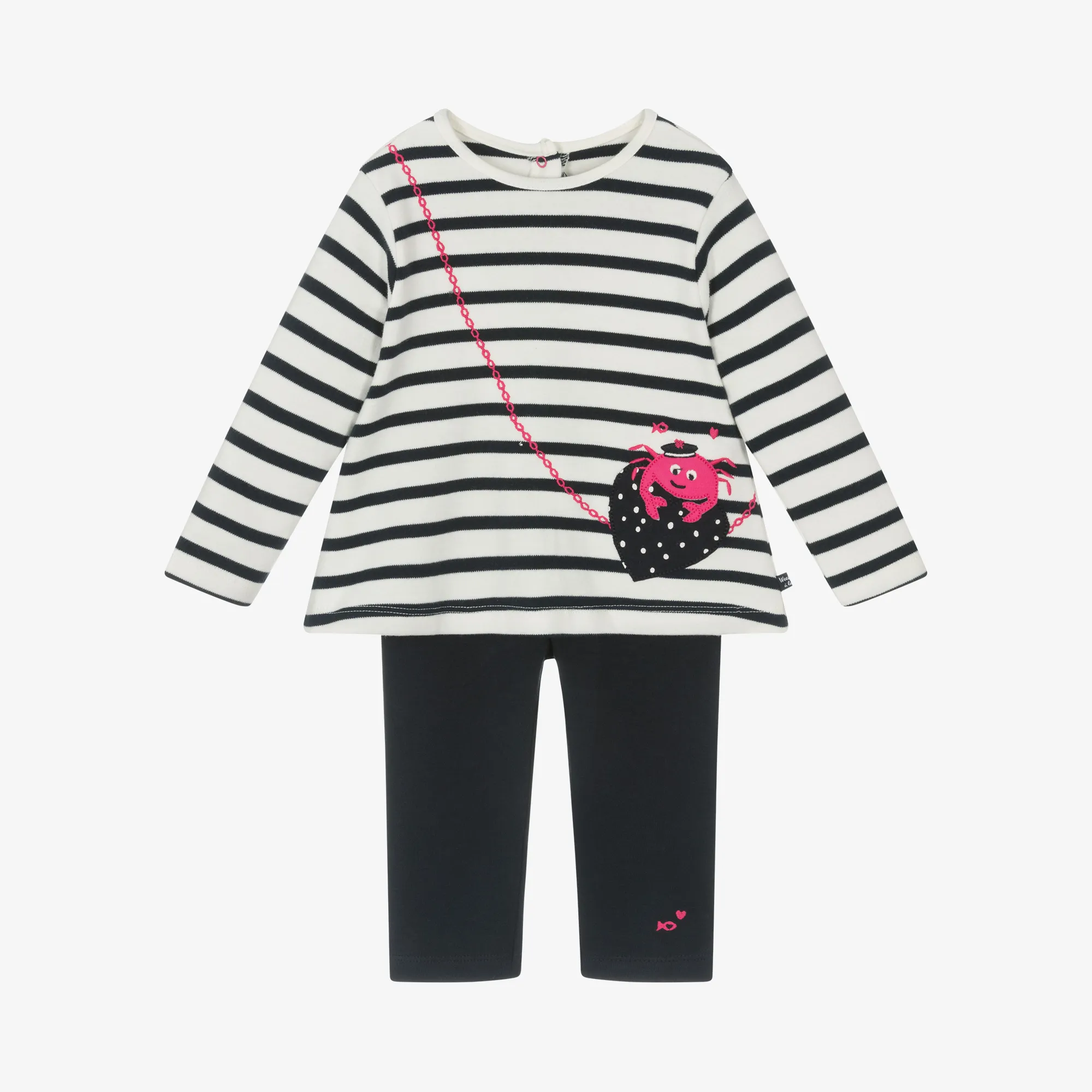 Blue Striped Cotton Leggings Set for Girls