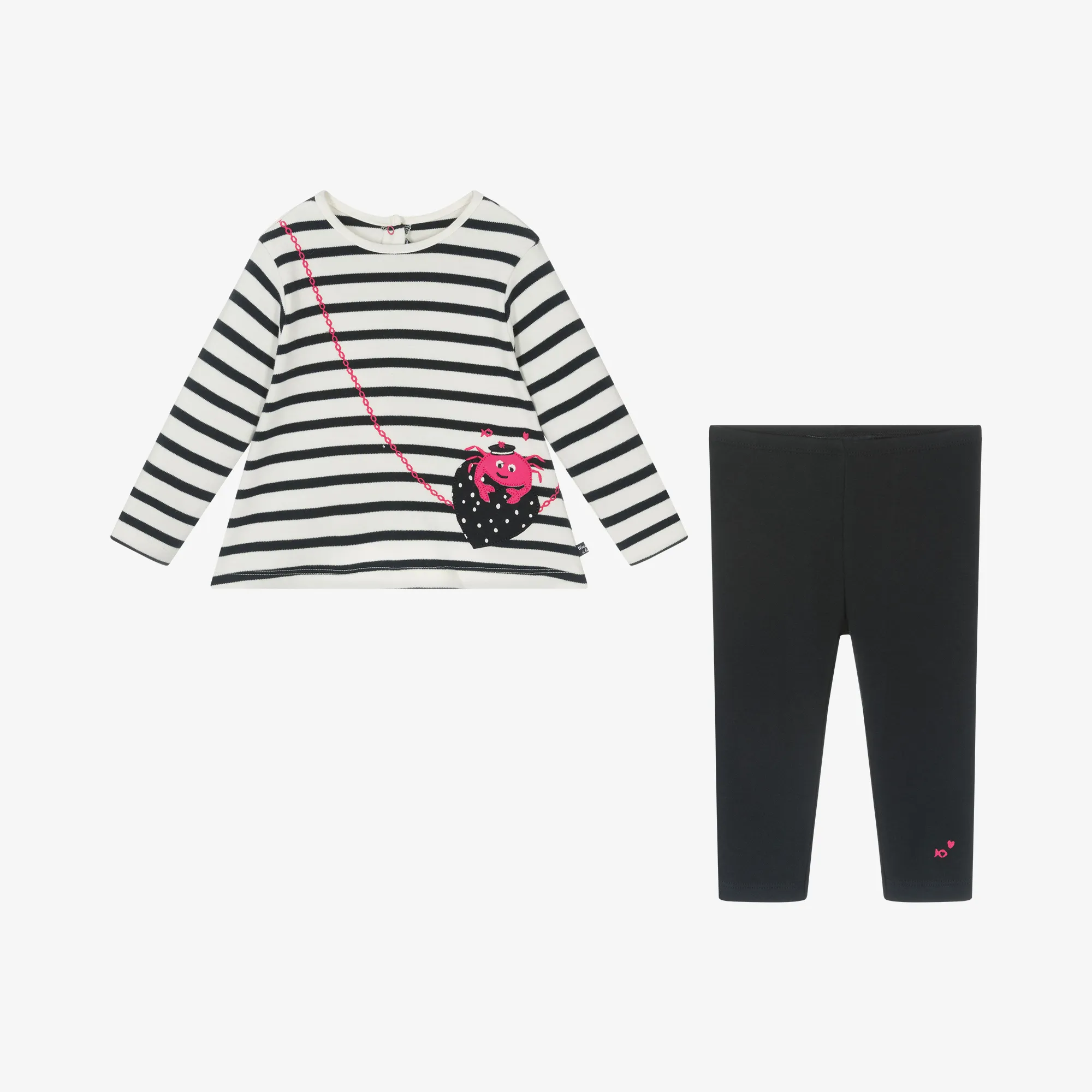 Blue Striped Cotton Leggings Set for Girls