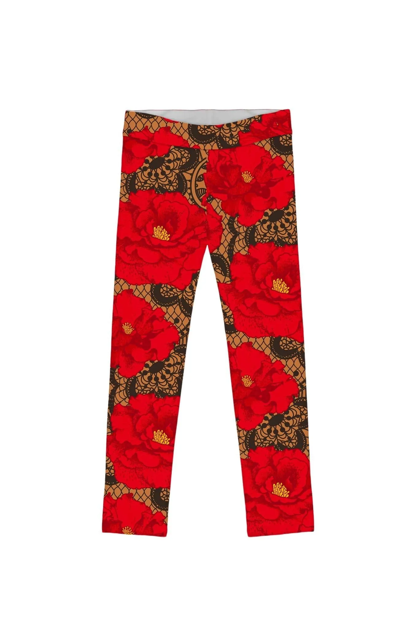 Girls' Red Floral Print Knit Leggings - Hot Tango Lucy Cute