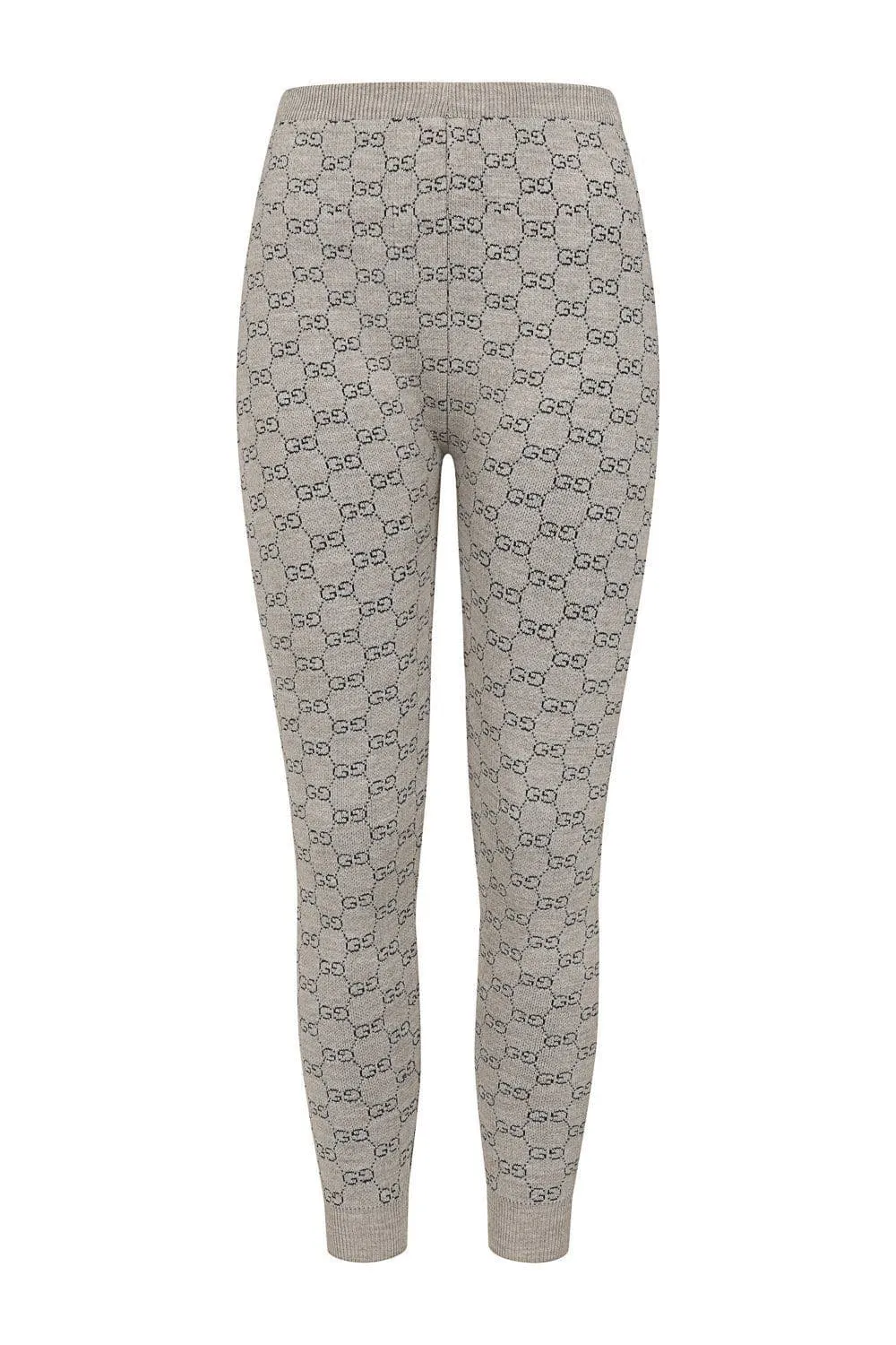 Beige GG Inspired Woven Knit Stretch Leggings